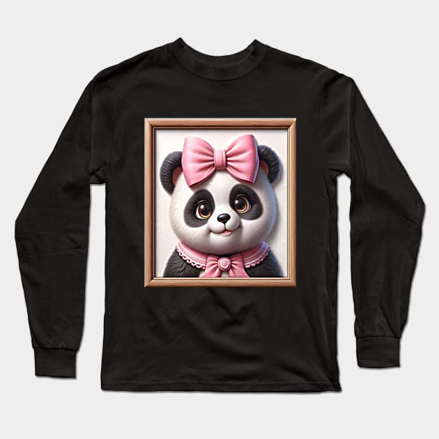 Portrait of a cute panda girl Long Sleeve T-Shirt by World Famous Pandas